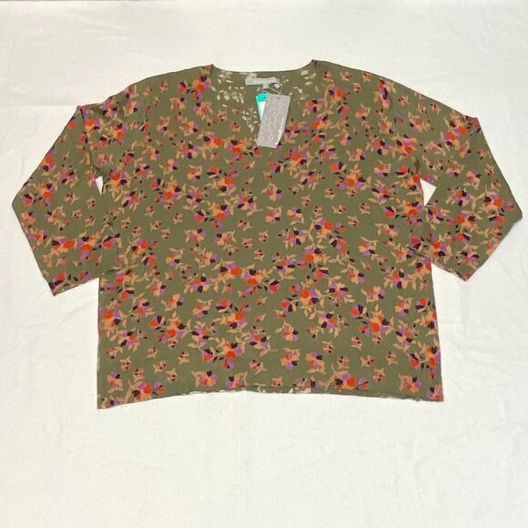 Daniel Rainn Long Sleeve Split Rib Neck Wendy Sweater Olive Floral NWT XXL - Picture 5 of 11